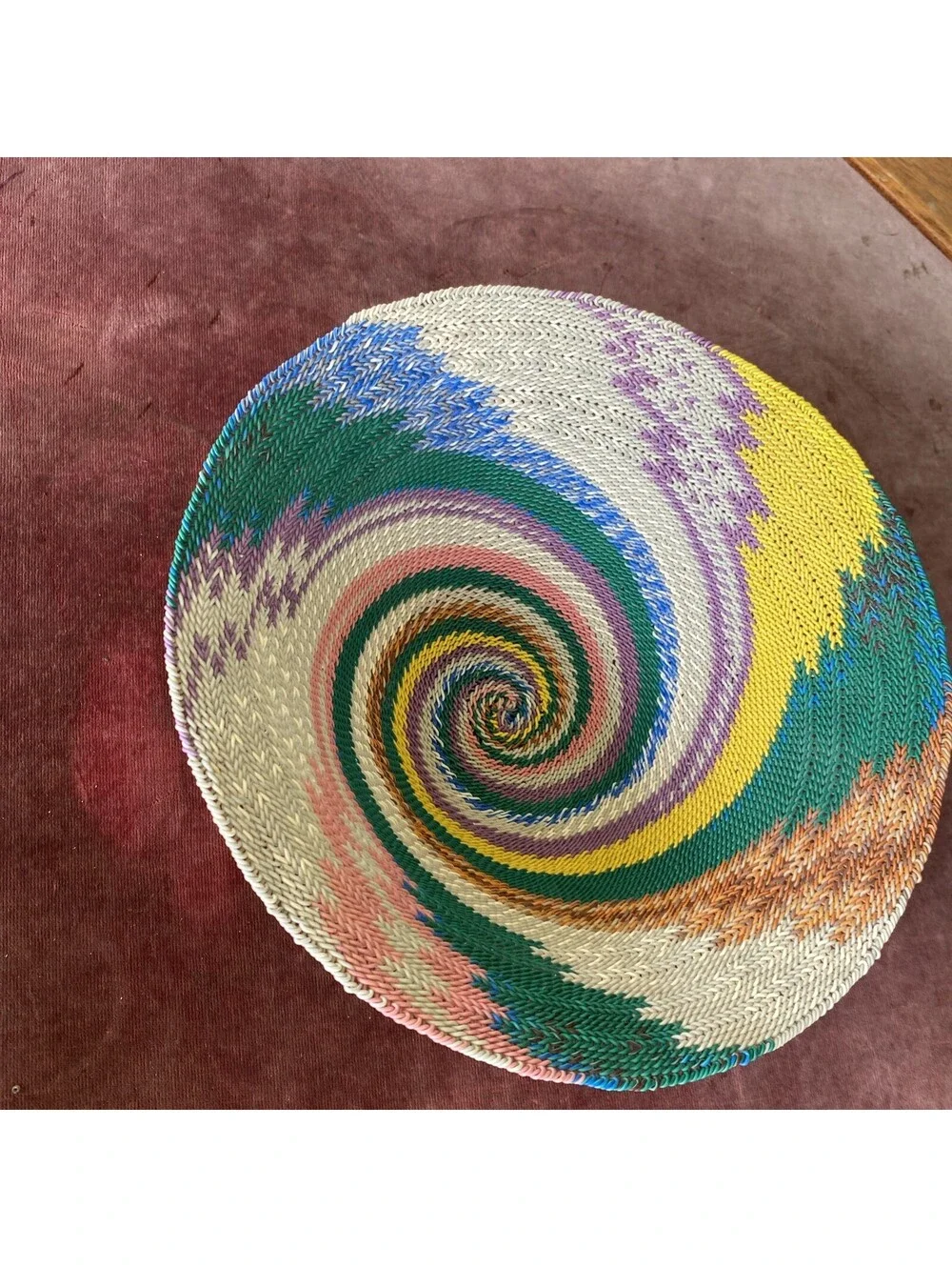 Telephone Wire Basket Bowl 10” Handmade African Zulu Art Pink Purple Green Yello